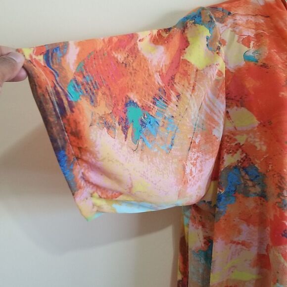 GB Orange Multicolored Kimono Fringe  Cardigan size Small - Picture 5 of 10